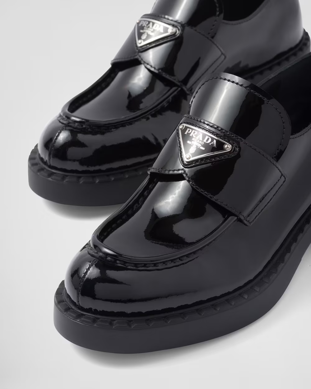 Chocolate patent leather loafers